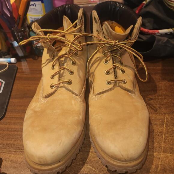 Timberland 10061 Men's Premium 6 Inch Waterproof Boots Wheat Nubuck Sz 15 Wide - Picture 3 of 7